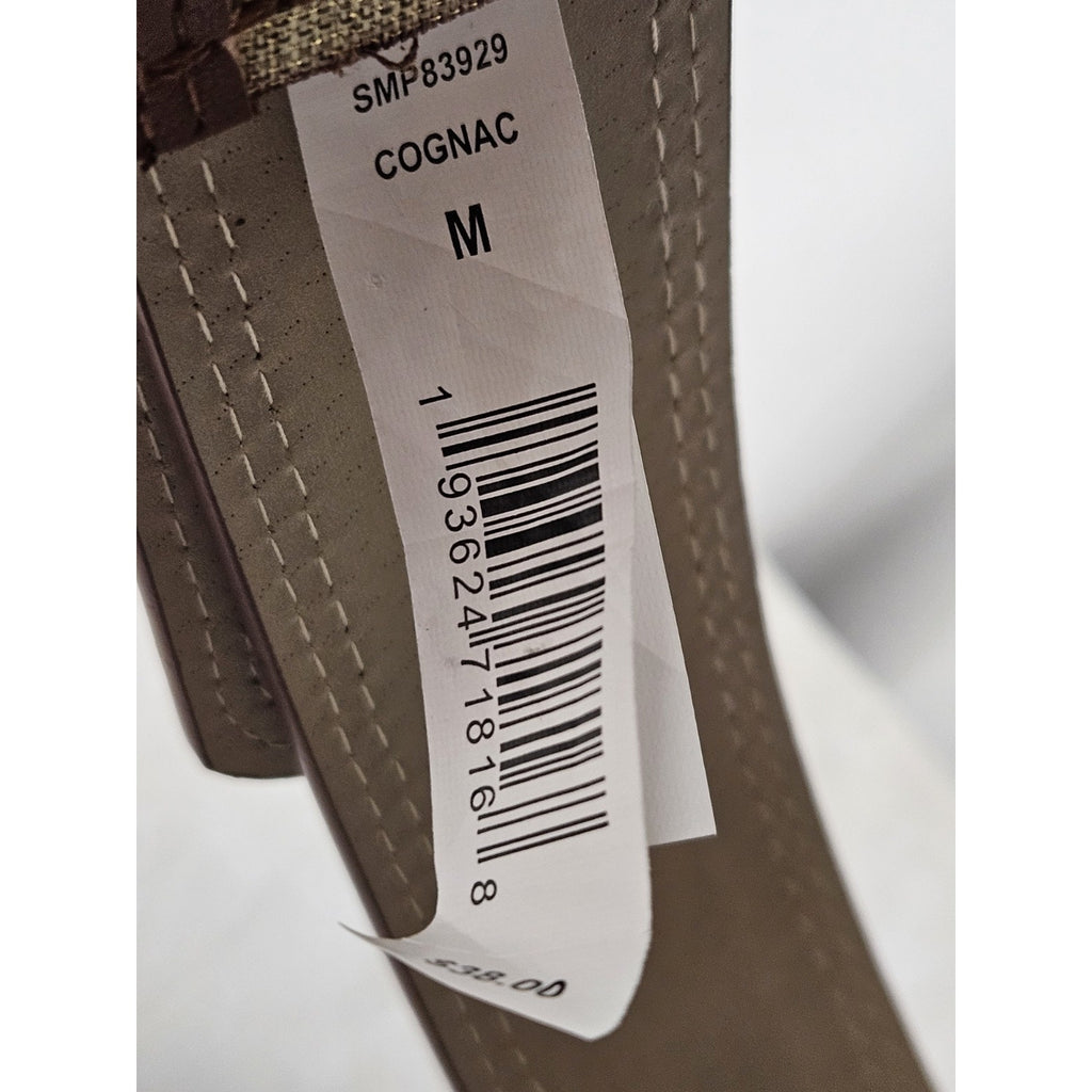 Nwt Steve Madden Faux Leather Gold Canvas Cognac Womens Belt XL 39" 1.75"