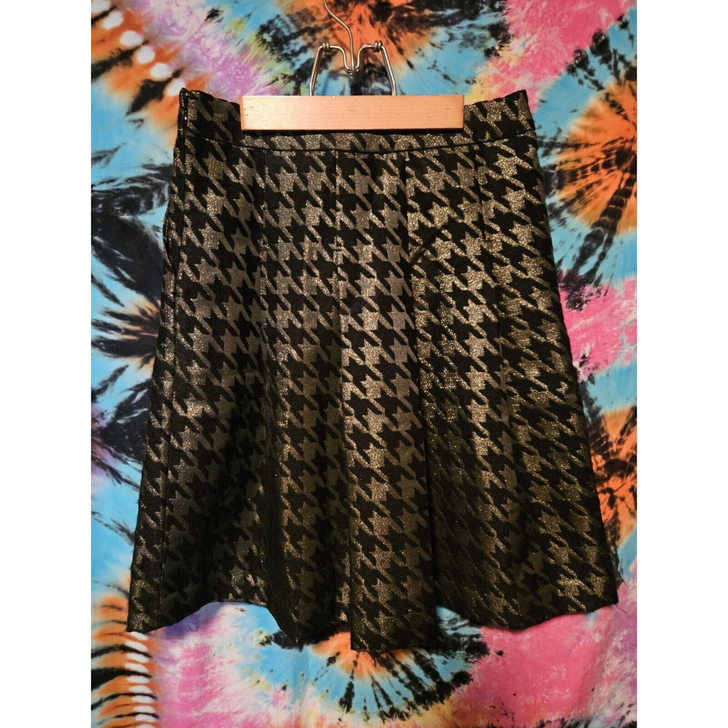 NWT Ann Taylor Factory Petite Sz 2 Black & Shimmer Gold Herringbone w Pleats