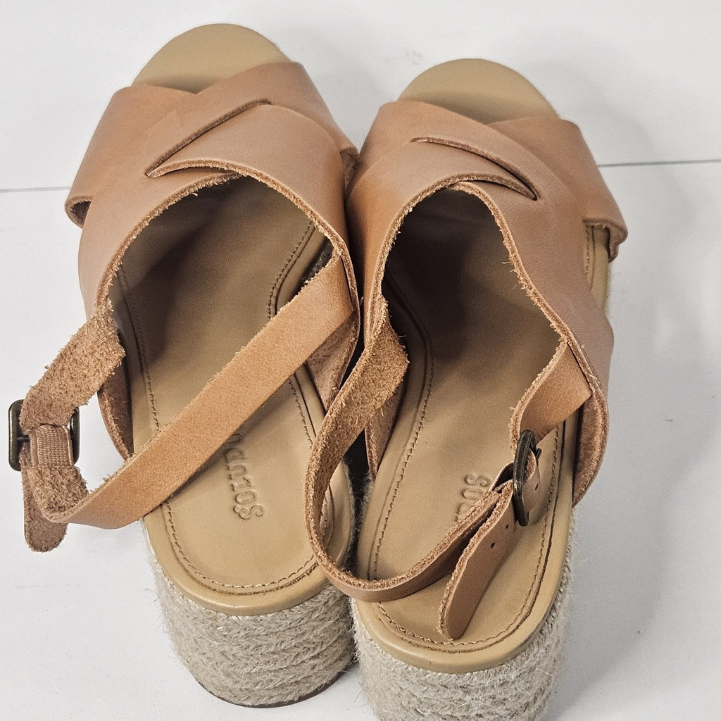 Soludos Women Shoes Leather Sandals Espadrille Wedge Tan Size 8 1820 Boho