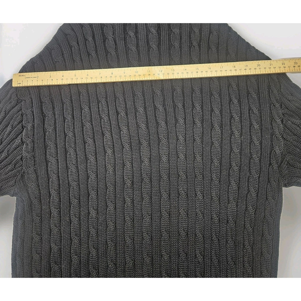 Vtg Slazenger Golf Mens Black 1/4 Zip Cable Knit Pullover Sweater Large Classic