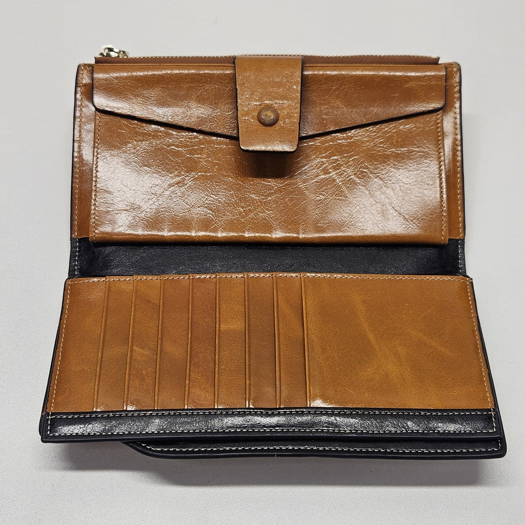 Vtg Mid-Century ARTISAN Custom Crafted Ginger Tan Leather Bifold Wallet 4 x 7.5