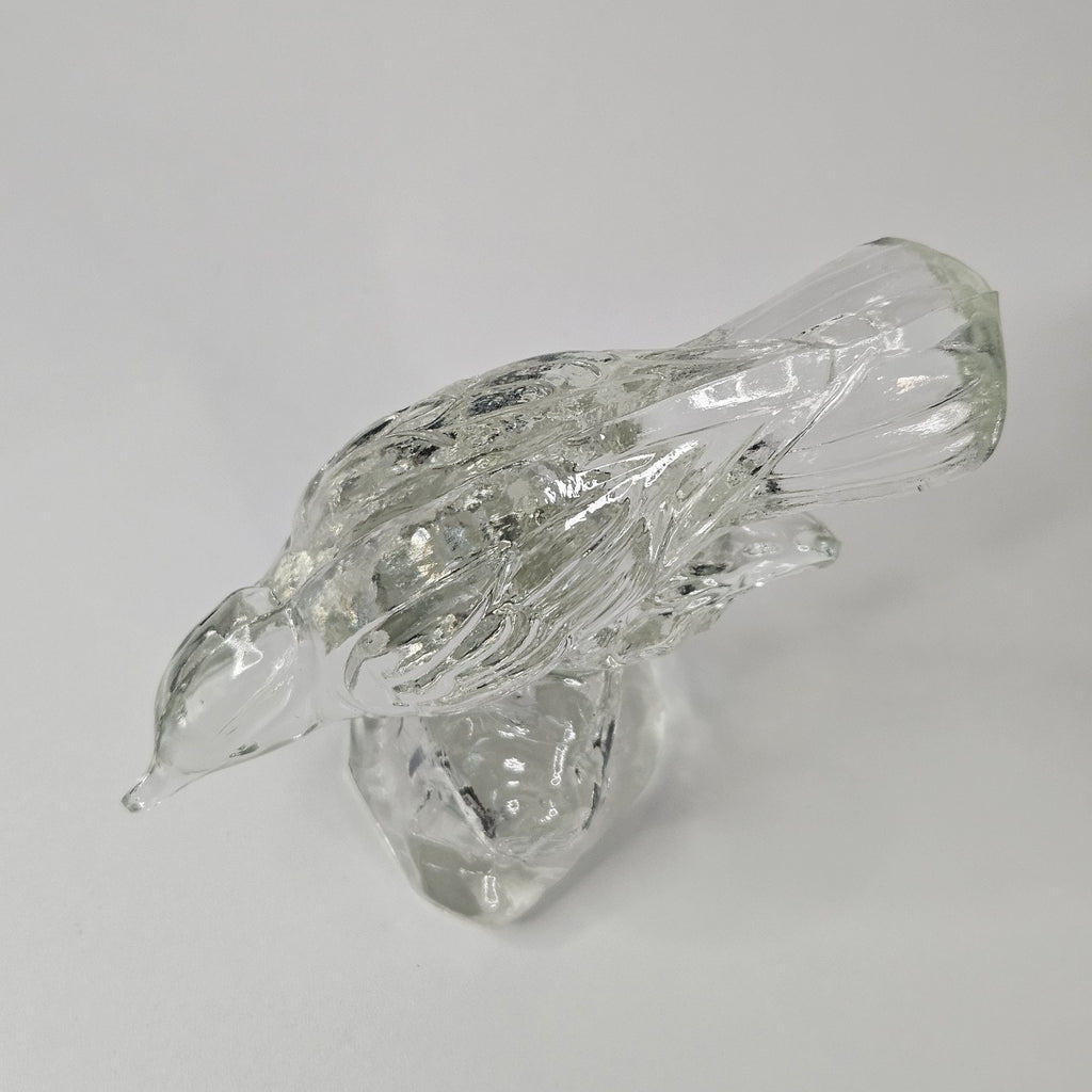 Vintage Haley Crystal Clear Glass Bird on Branch Figurine Paperweight Robin