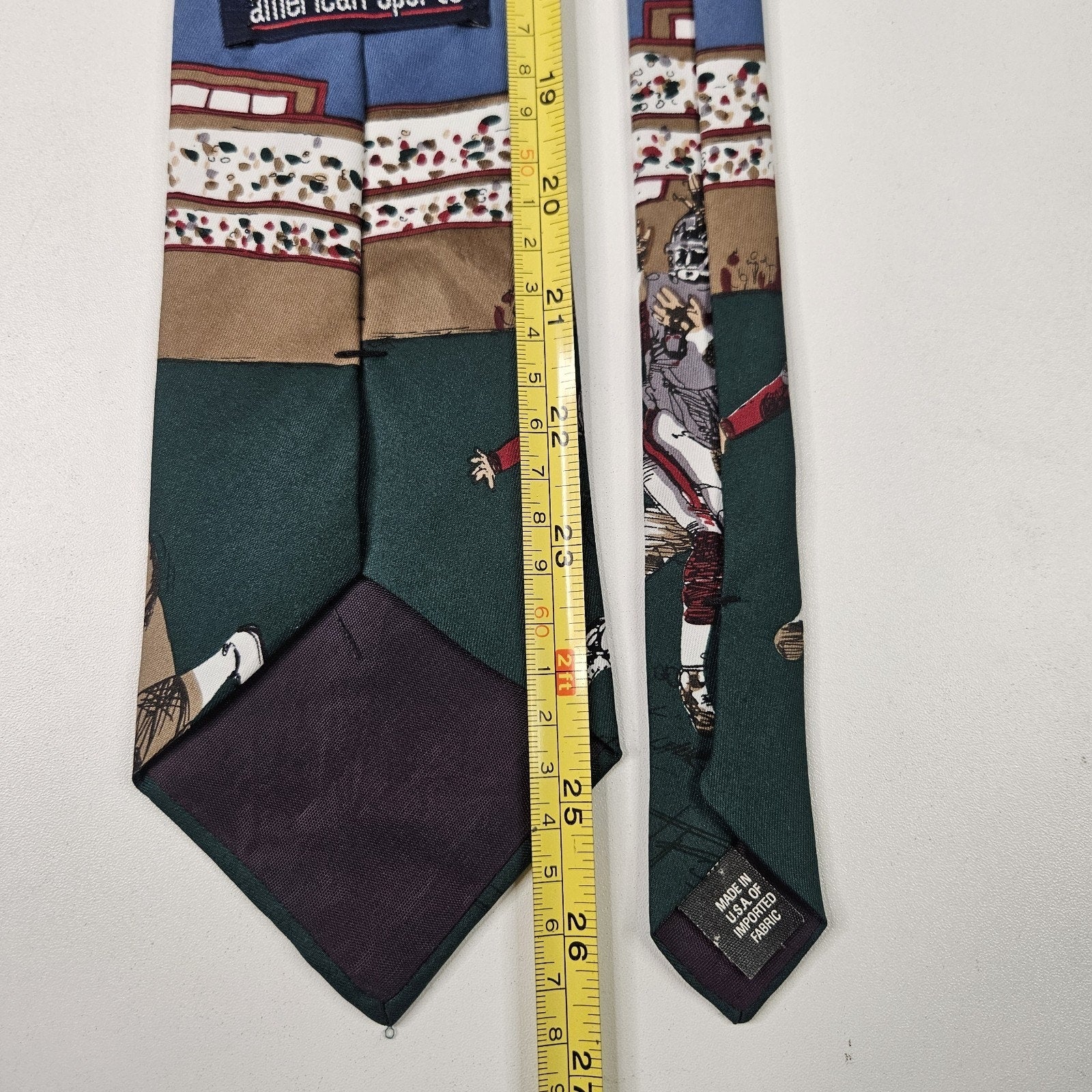 Vintage American Sports Necktie Football Players Vintage Novelty Tie Blue Green
