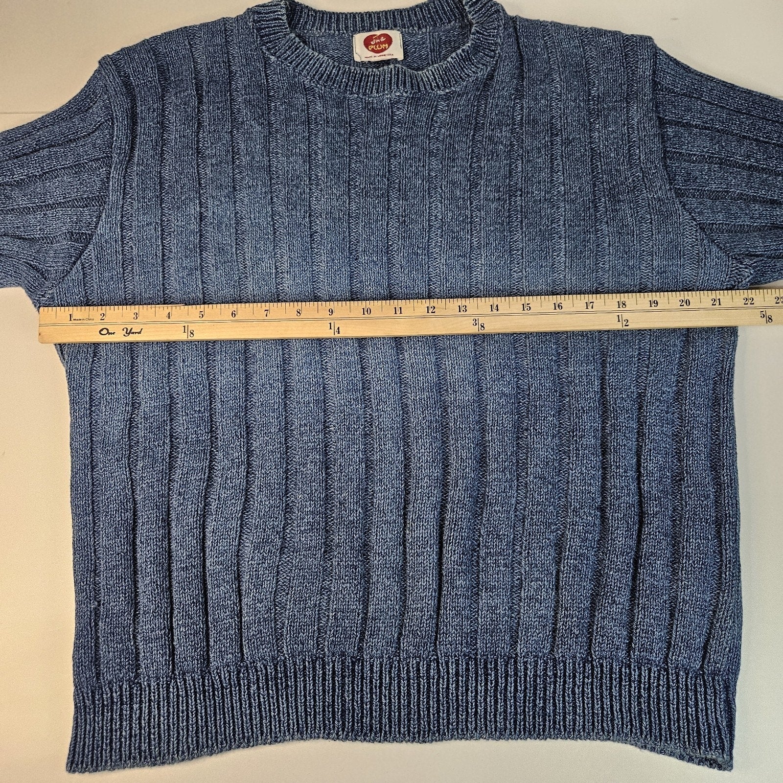VTG I'm a Plum Navy Blue Cable Knit Fisherman Sweater Size Med Made in Minnesota