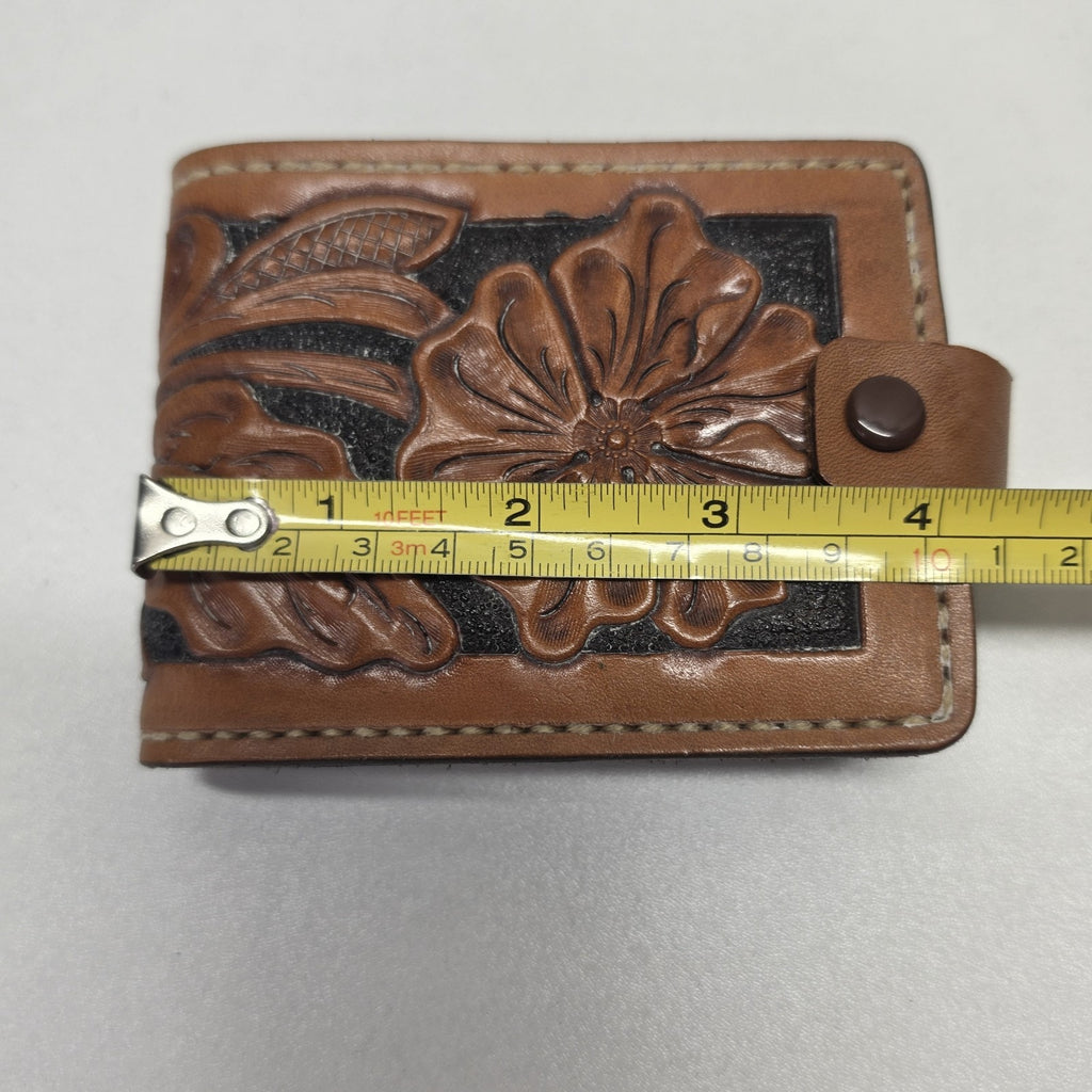 Hand Tooled Full Grain Leather Men’s Wallet Bifold Handmade Western Floral