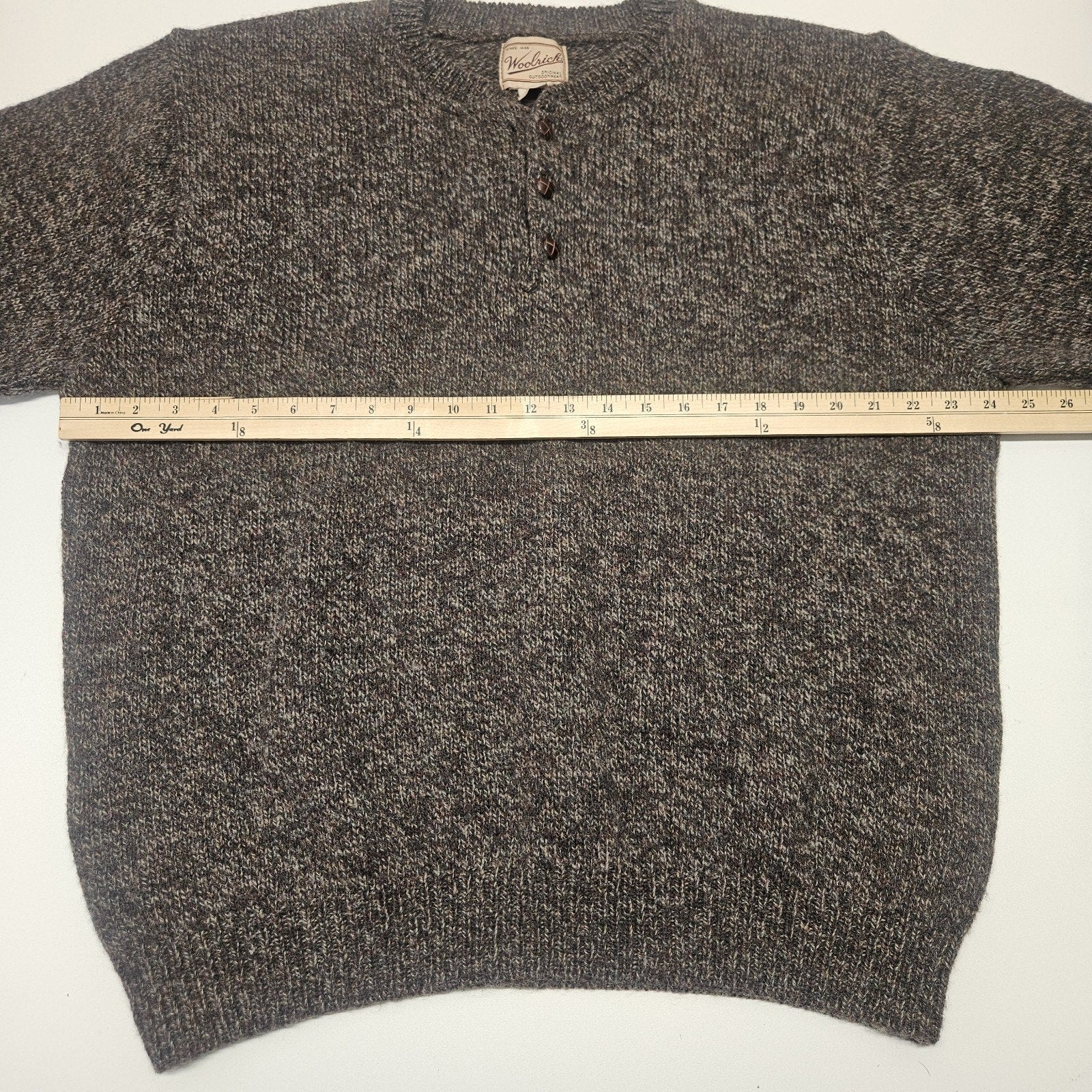 Sweater Knitted Woolrich Men's L Wool Henley Long Sleeve Pullover 3 Button USA