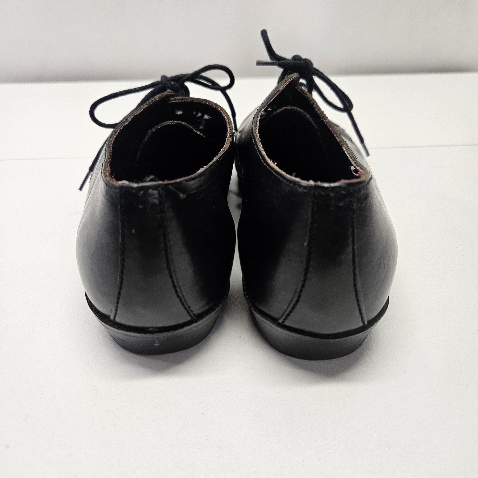 VTG Flamengo Embriodered Black Leather Lace up Oxford Heeled Granny Shoes 7.5 M