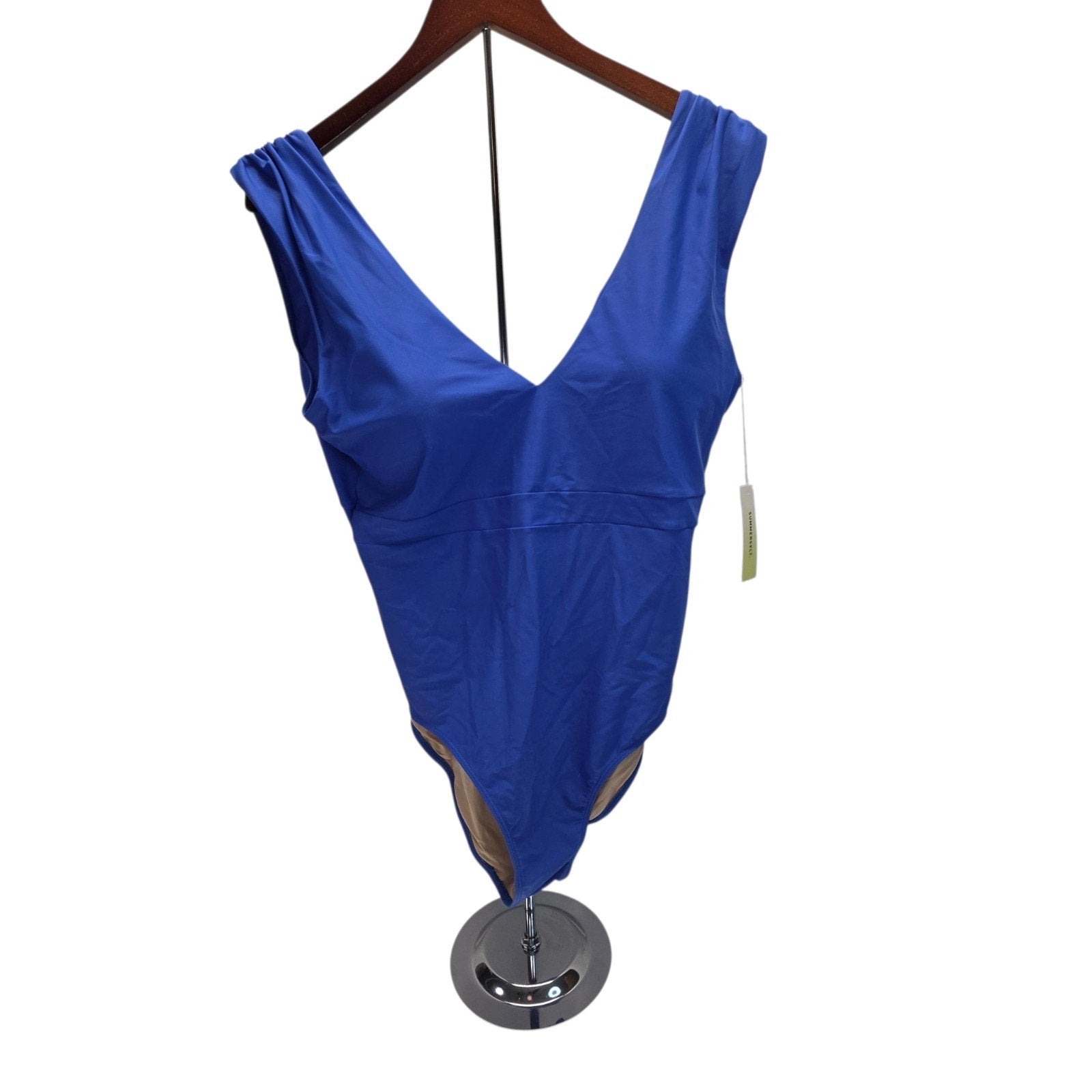 NWT Summersalt Ruched Backflip Swimsuit Sold Out Ltd Ed Blue Deep V Sz 14