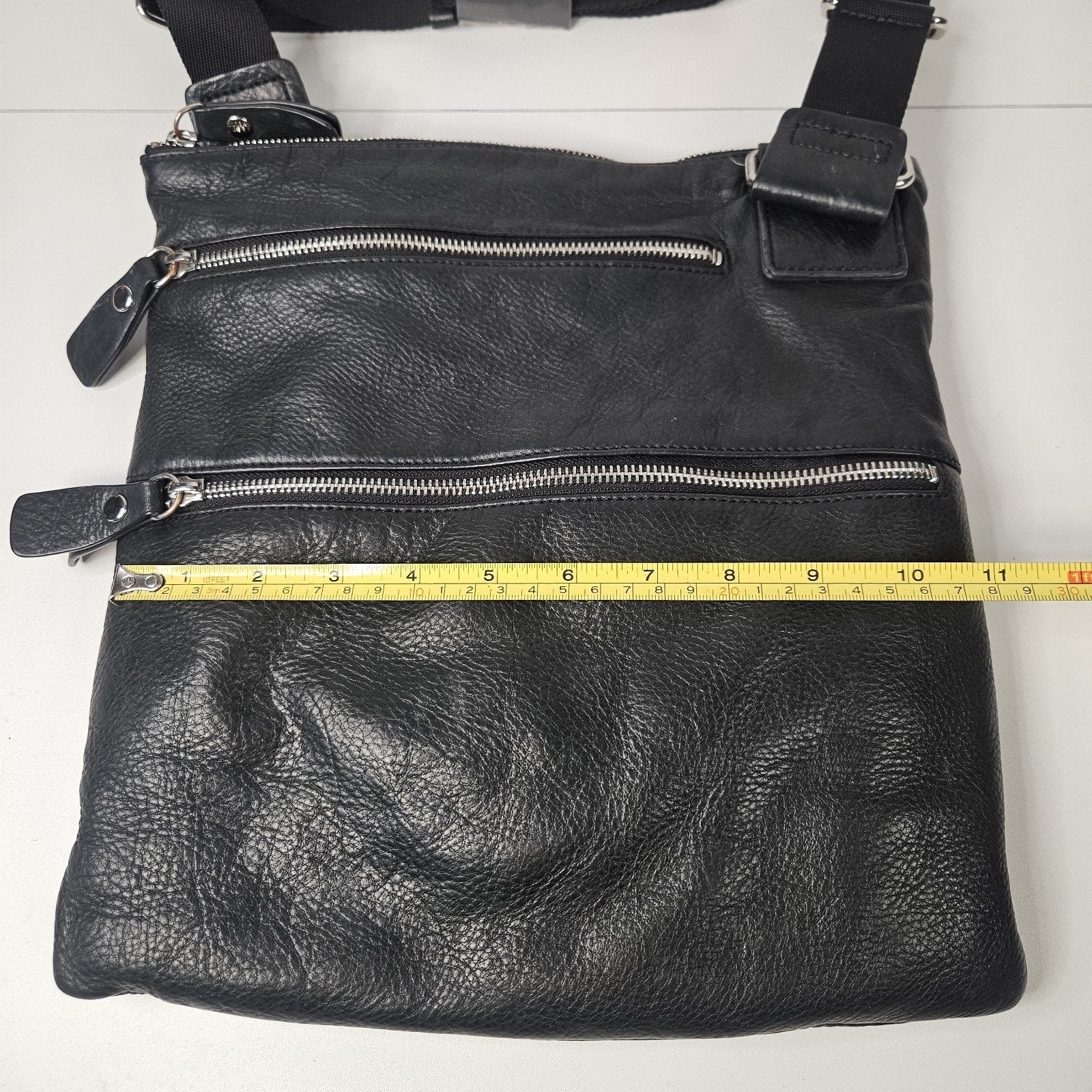 Margot Bags Black Genuine Leather Triple Zipper Crossbody Purse Bag