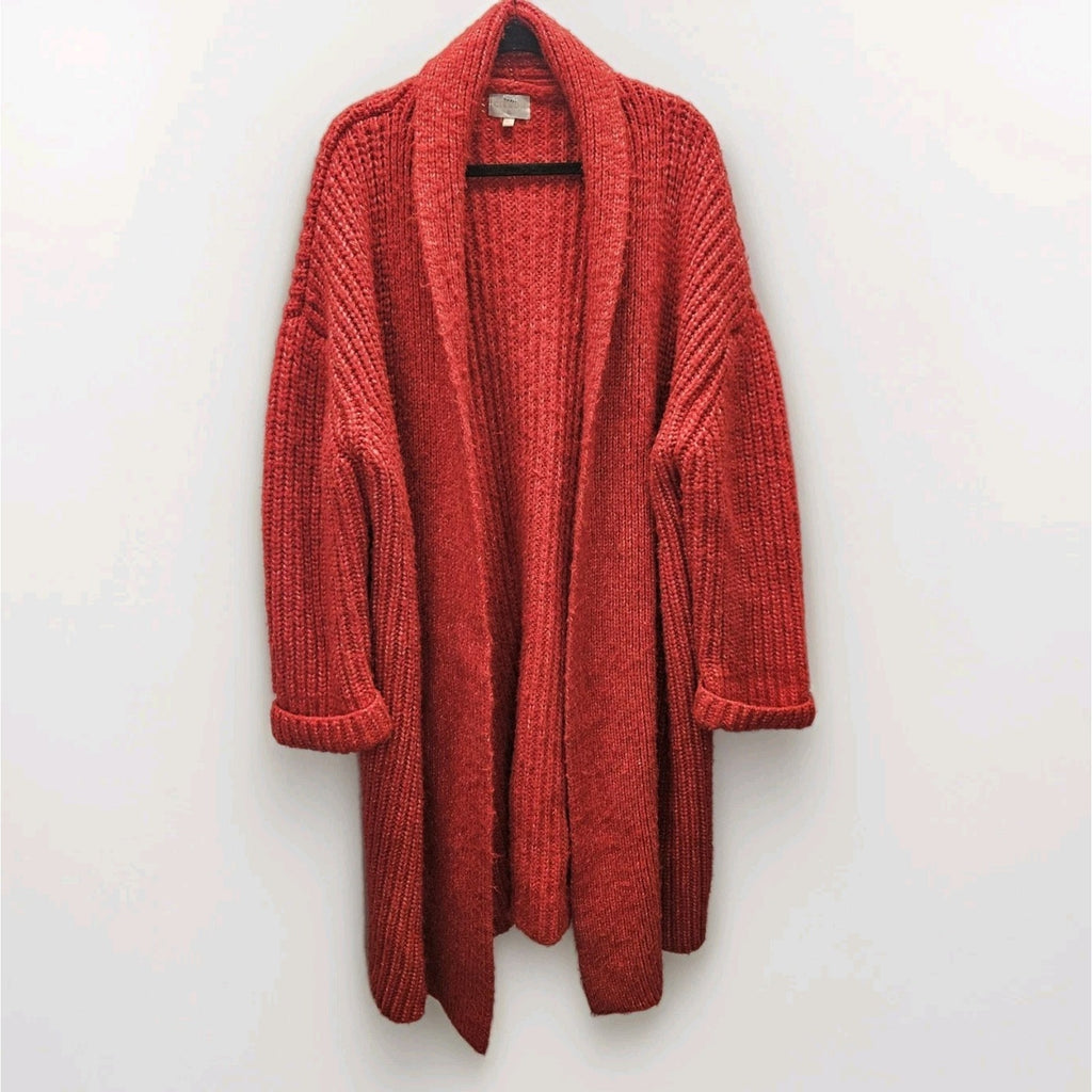 Ciebon Anthropologie Long Chunky Knit Red Cardigan Sweater XL Duster Valentines
