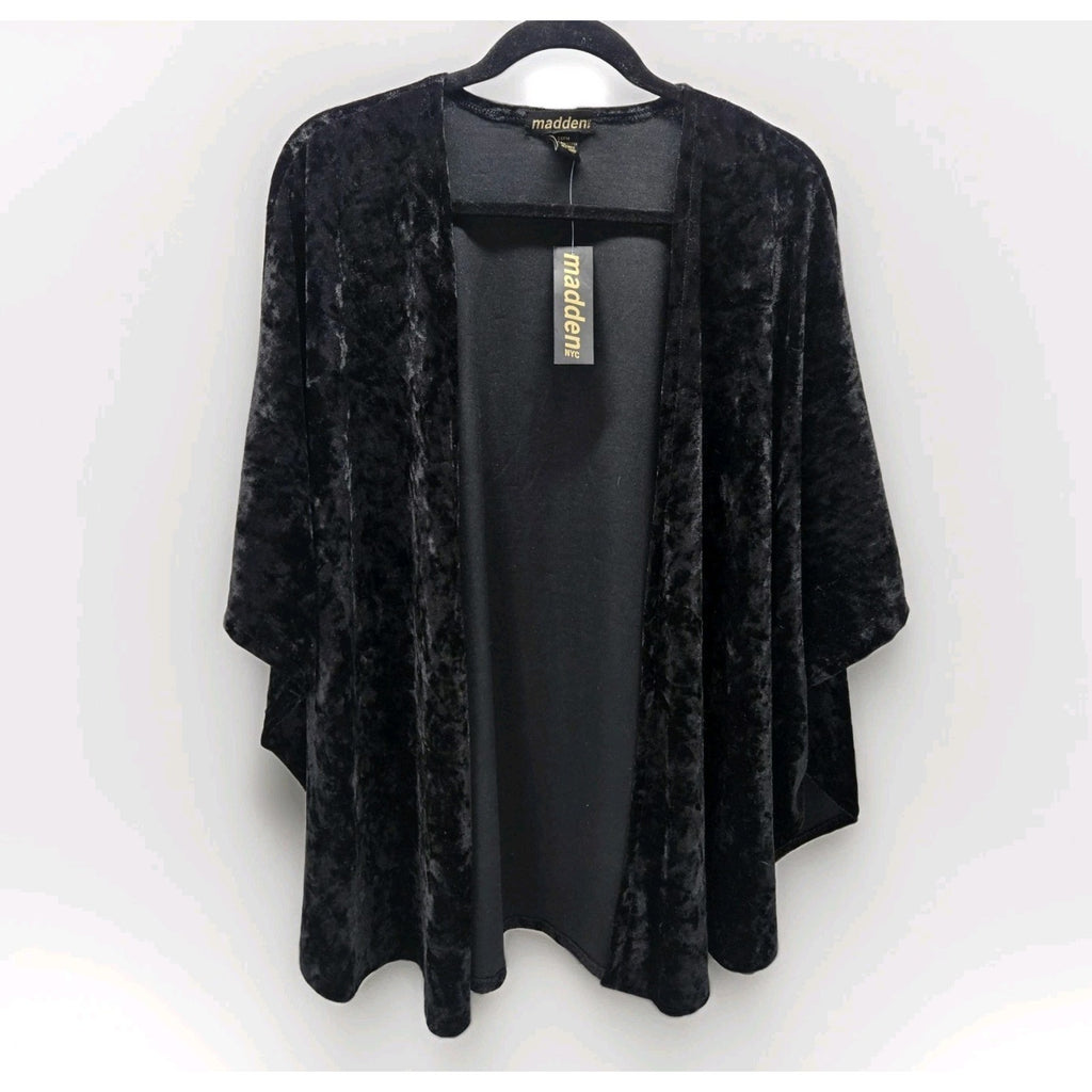 Steve Madden Women’s Open Front Solid Velvet Cape Black One Size Whimsygoth NWT