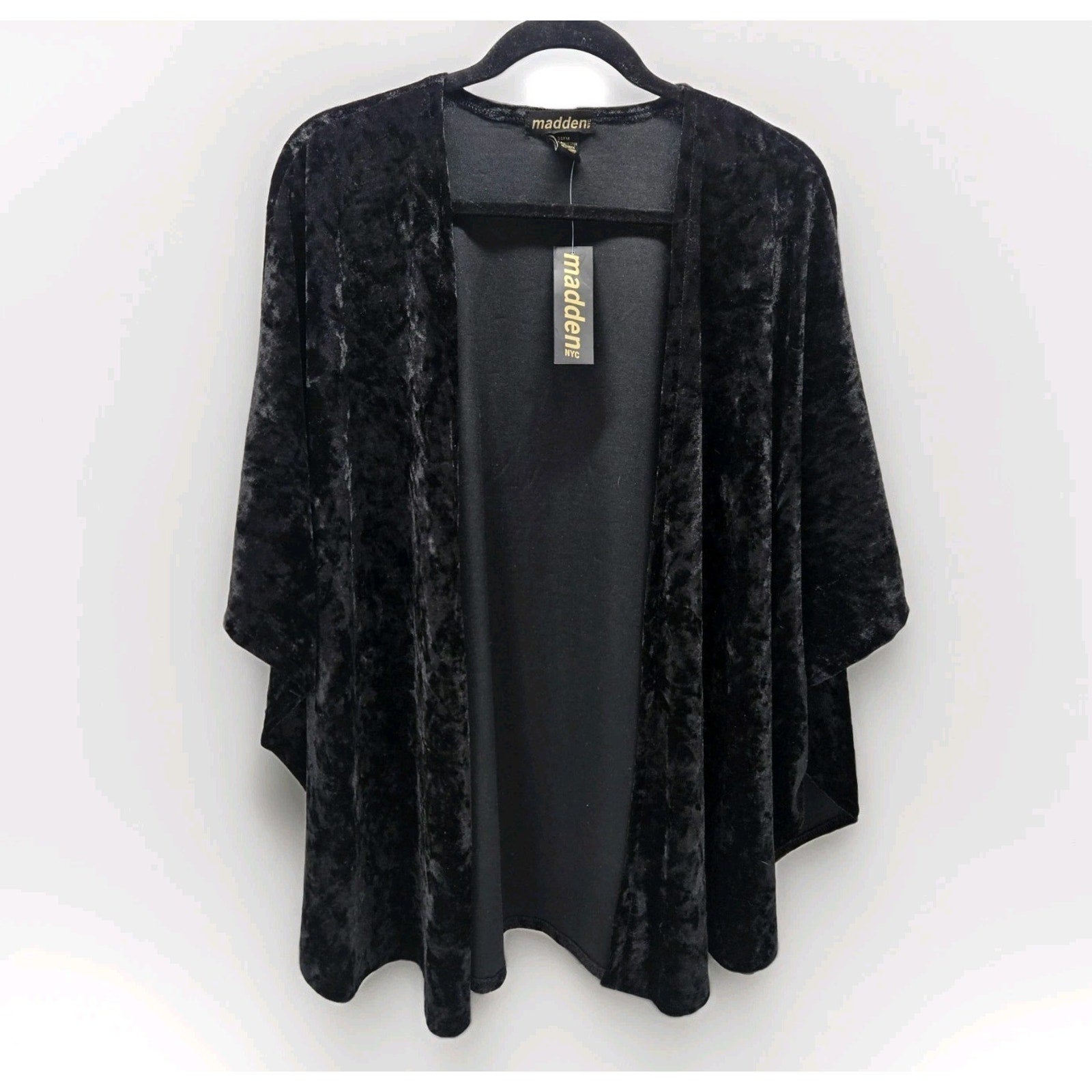 Steve Madden Women’s Open Front Solid Velvet Cape Black One Size Whimsygoth NWT