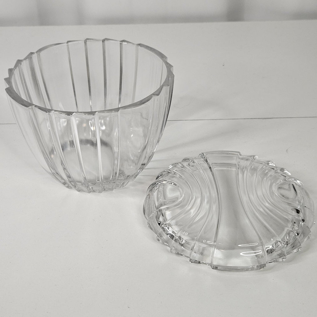 Vintage Art Deco Clear Glass Apothecary Candy Vanity Trinket Jar Lidded Canister