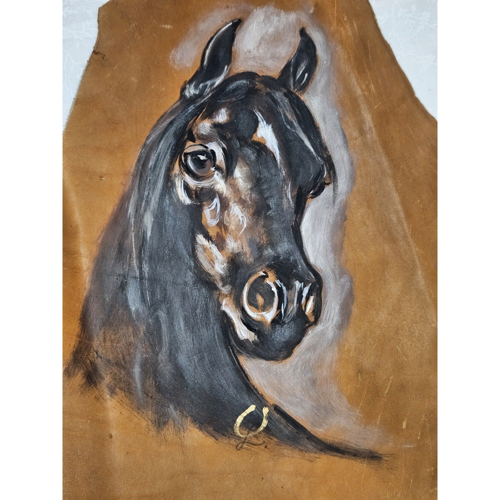 Horse Oil Painting Art Hide Art Western Signed Hand-painted Art