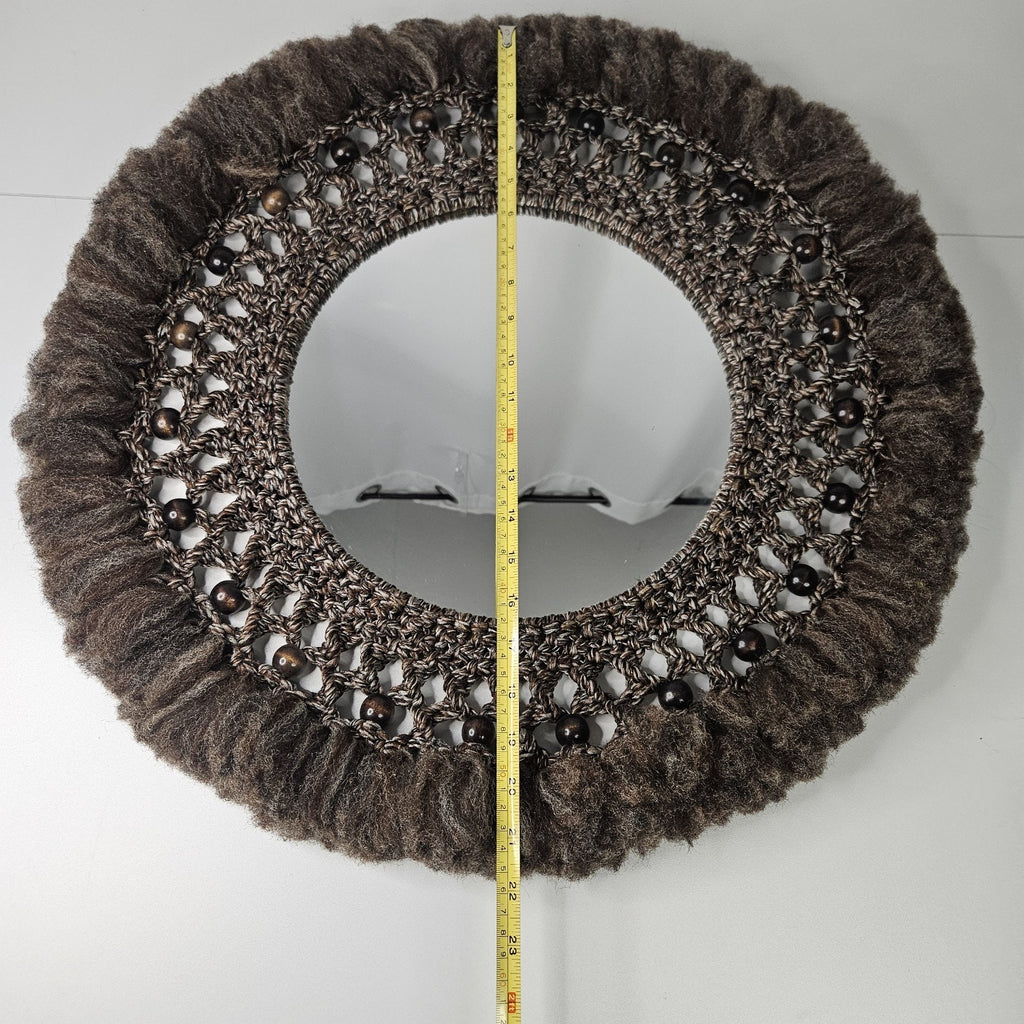 Vintage Large Macrame Wood Beaded Hanging Mirror 22" Boho Chic 70s Inspired