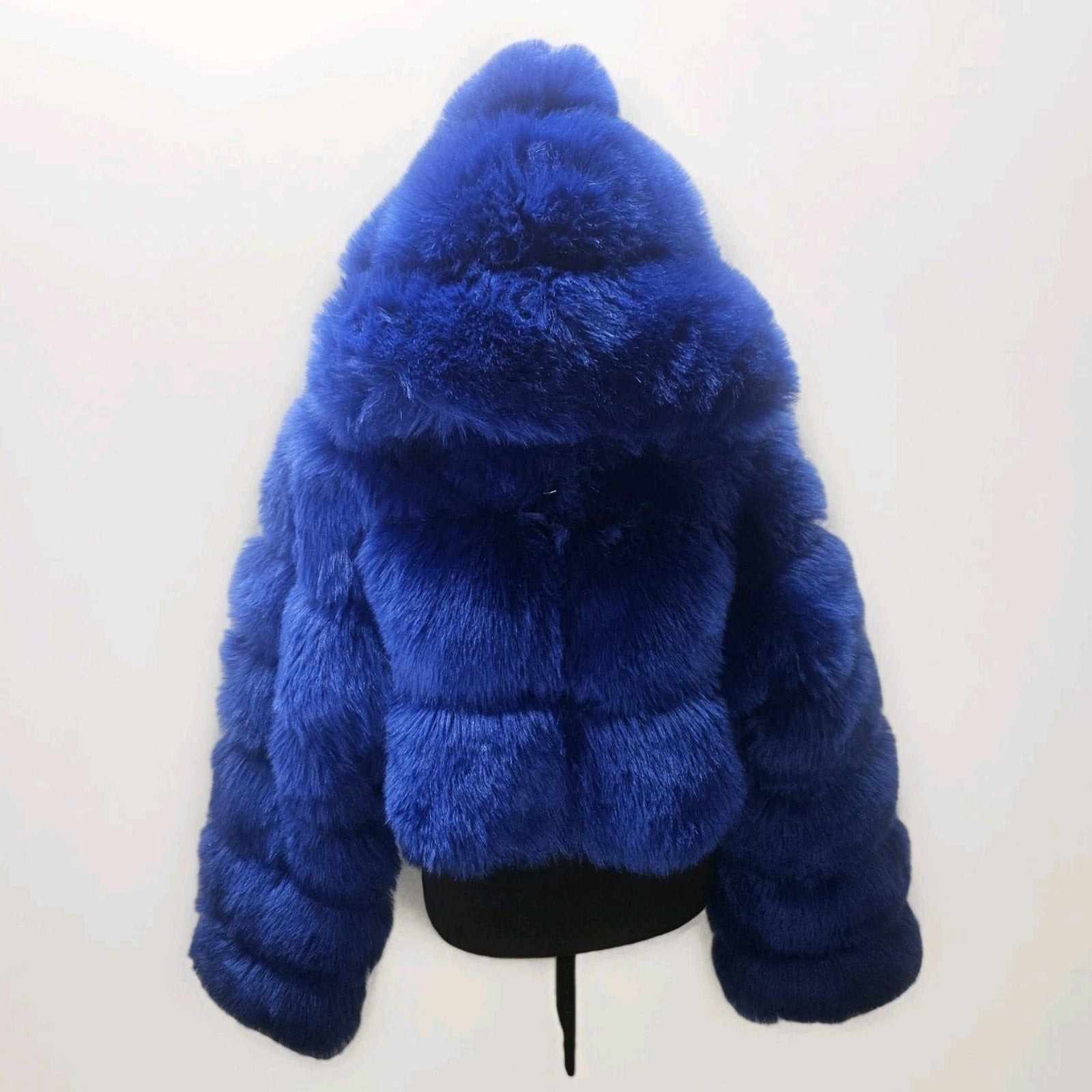 Azalea Wang Gracelle Faux Fur Cropped Jacket Blue Women's Plus Size 2X Glam