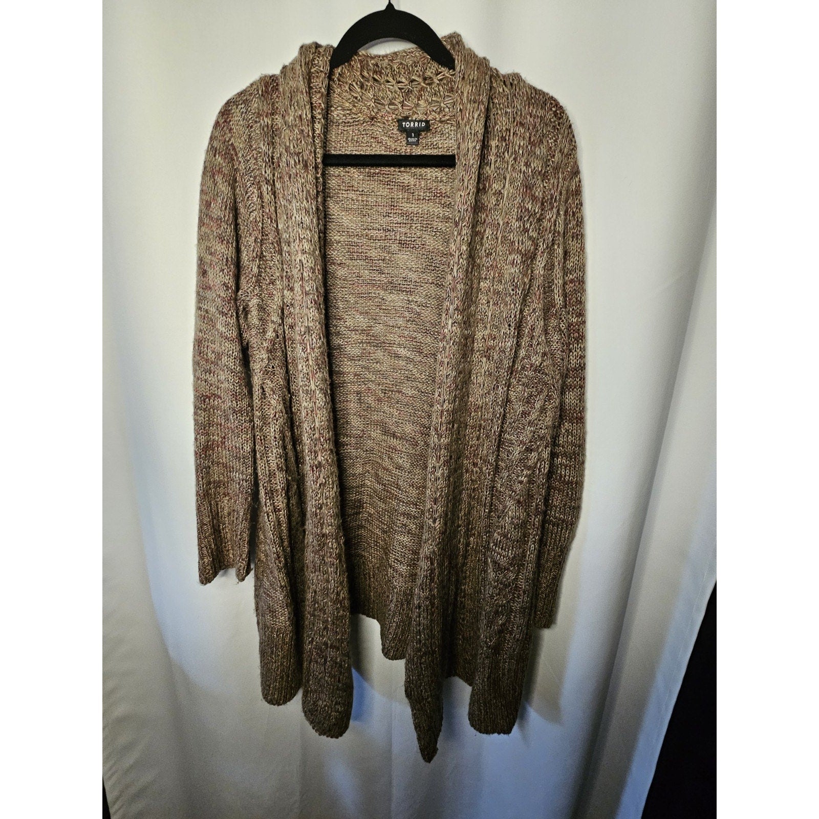 Torrid Cable Cardigan Long Line Sweater Size 1X Brown Open Knit Cardigan