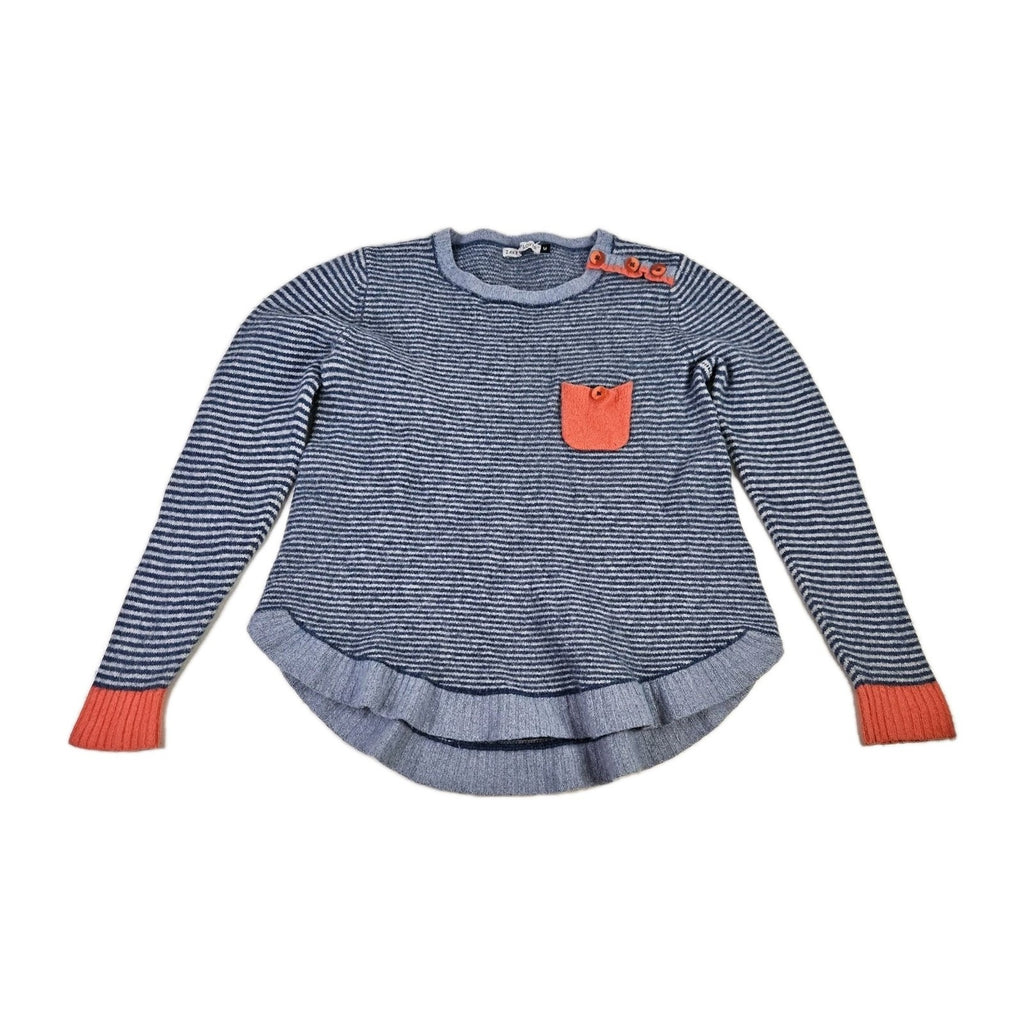 Zaket & Plover Merino Wool Blend Crewneck Blue Striped Sweater Size Medium