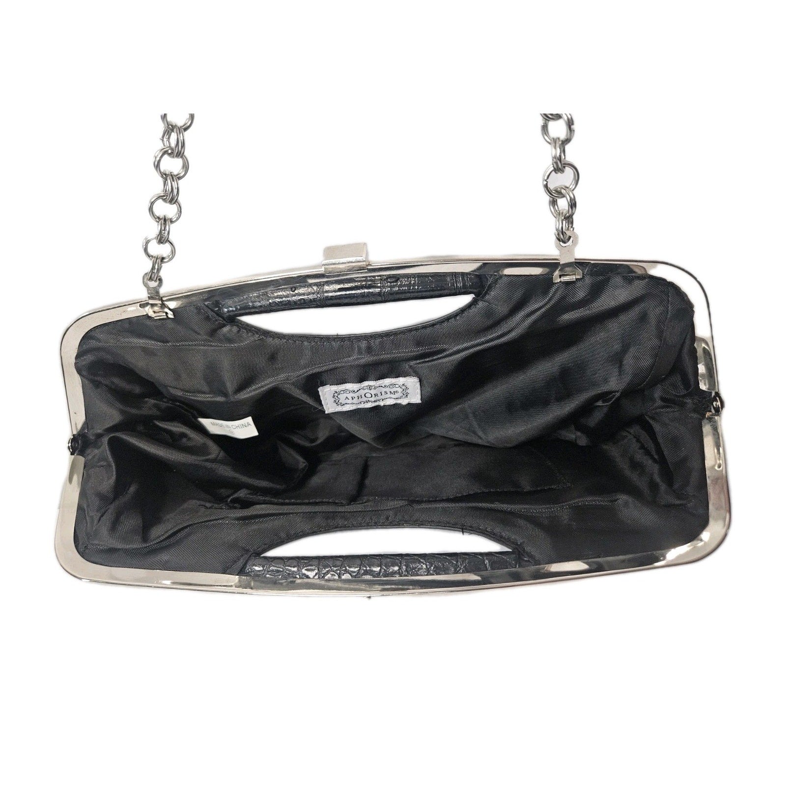 Aphorism Black Clutch Purse Faux Leather Crocodile Design Chain Strap
