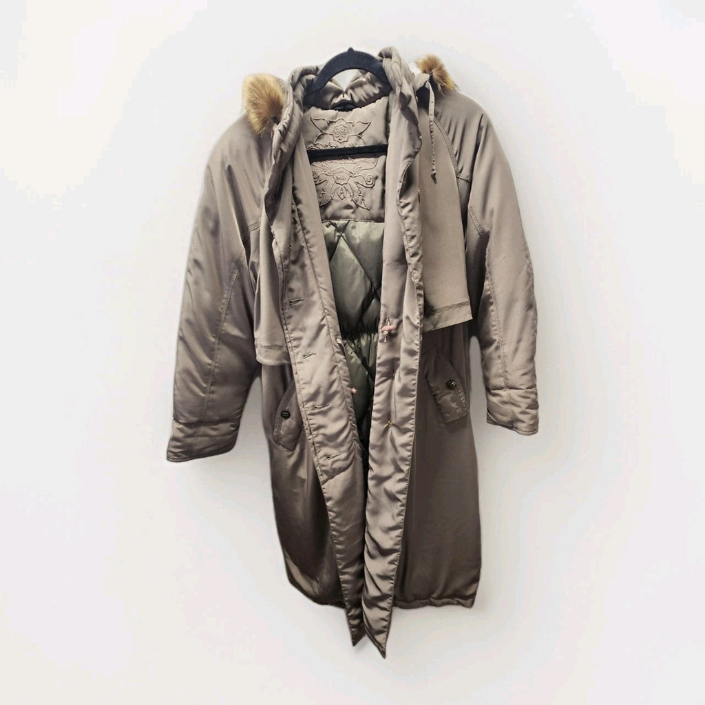 Platinum Utex Women’s Removable Faux Fur Hood Quilted Long Coat Parka