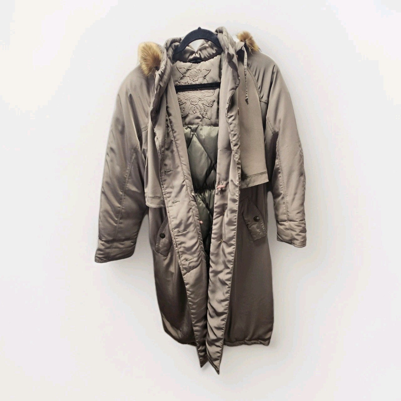 Platinum Utex Women’s Removable Faux Fur Hood Quilted Long Coat Parka