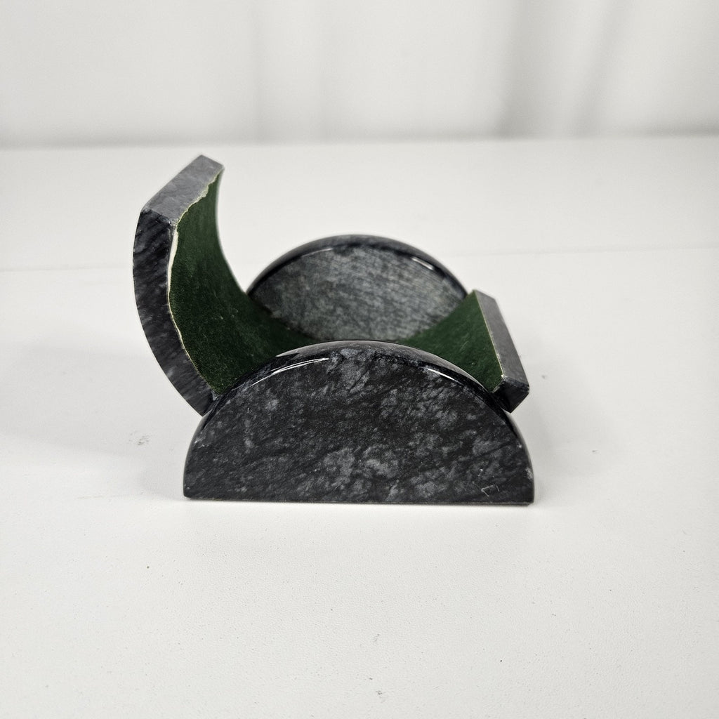 Business Card Holder for Desk Gray Cut & Polished Marble Stone