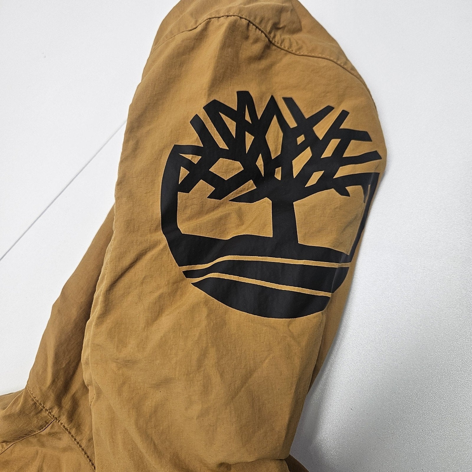 Timberland Unisex Med Anorak Windbreaker Black Tan Hooded Lightweight Streetwear