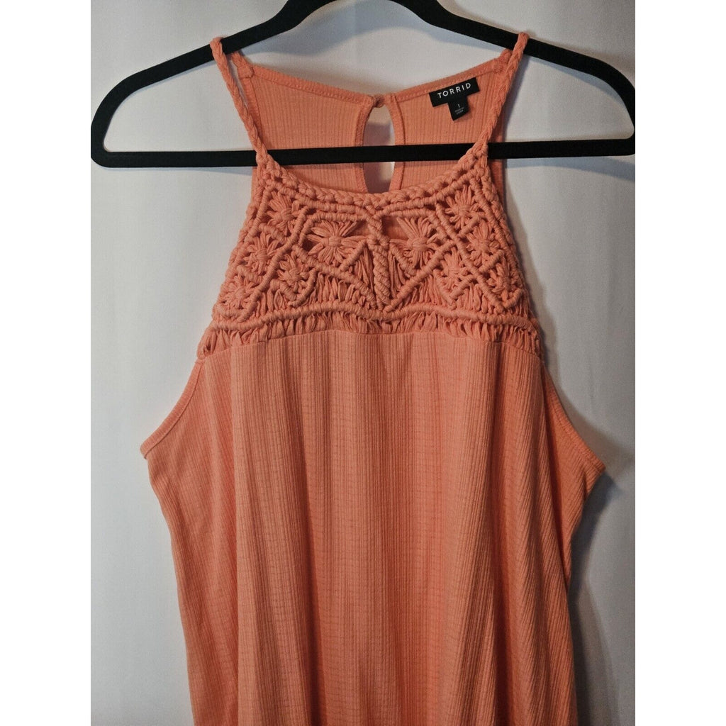Torrid Knit Macramé High Neck Tank Top Coral Plus Size 1 1X 14/16 Lightweight