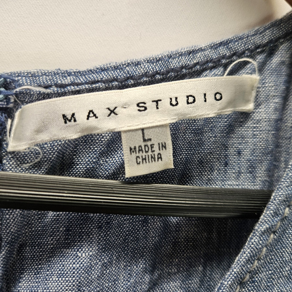 Max Studio Dress Denim Blue 100% Linen Size Large Tank Dress Vintage Y2K Summer