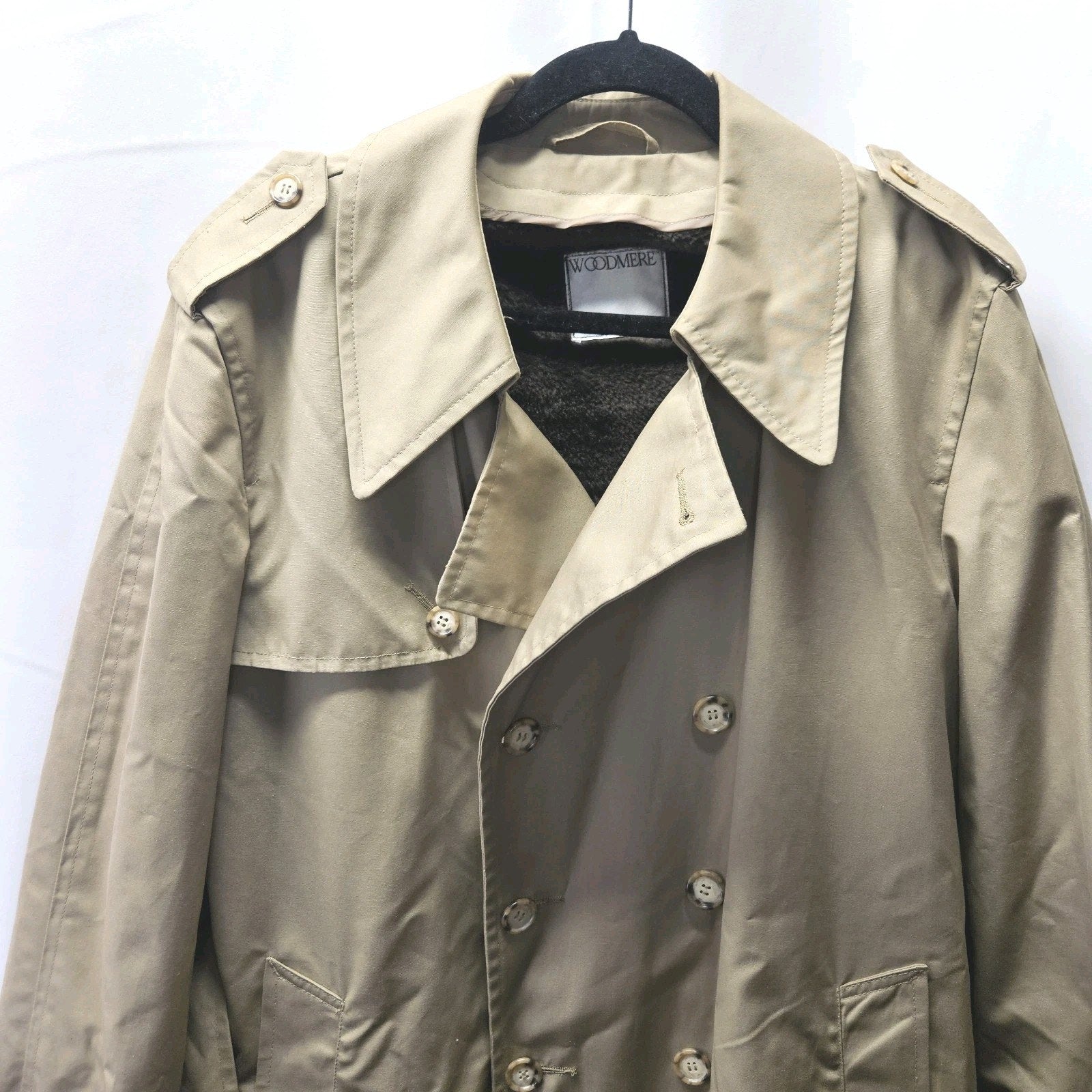 Vtg Woodmere Men Size 44 Beige Long Sleeve Removable Lined Belted Trench Coat