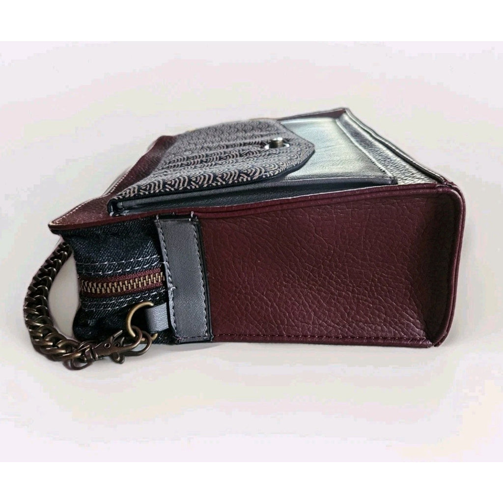 Burgundy BoeJack Design Crossbody Purse w Chain Strap & Pattern