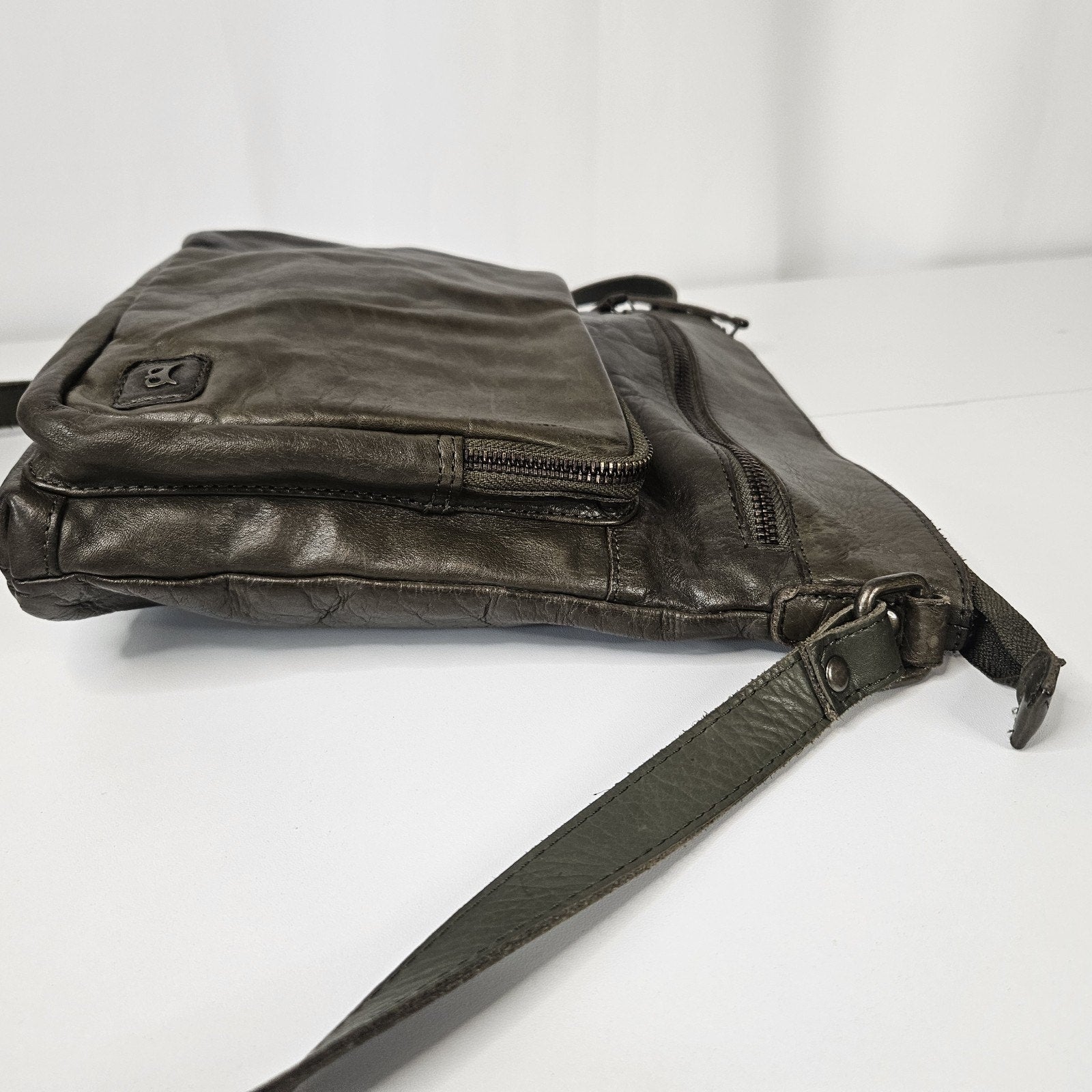 Wise Owl Genuine Leather Crossbody Handbag Purse Olive Green Boho Western