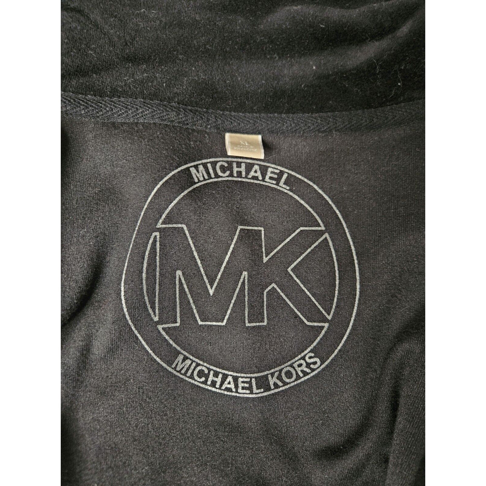 Michael Kors Velour Woman's XL Cowl Neck Full Zip Jacket Black Sweatshirt