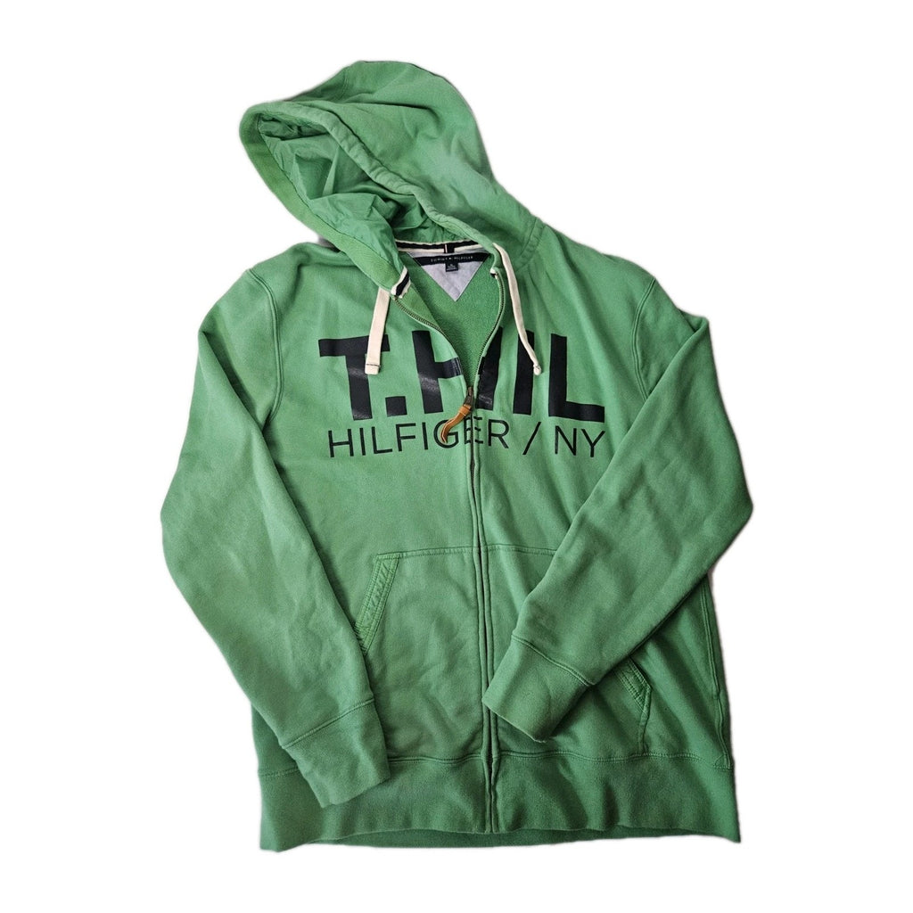 Tommy Hilfiger Men's Big Logo Full Zip Hoodie Size XL Green Navy Letters