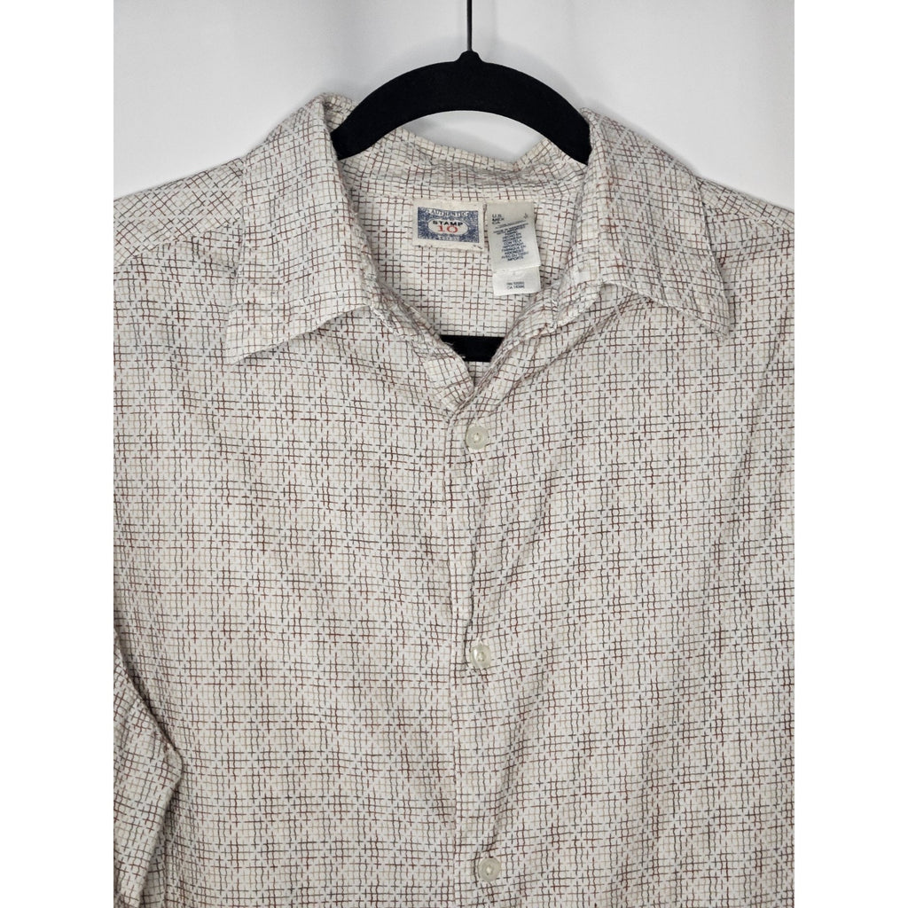 Stamp 10 Shirt Mens Large White Long Sleeve Button Up Check Print 100% Cotton
