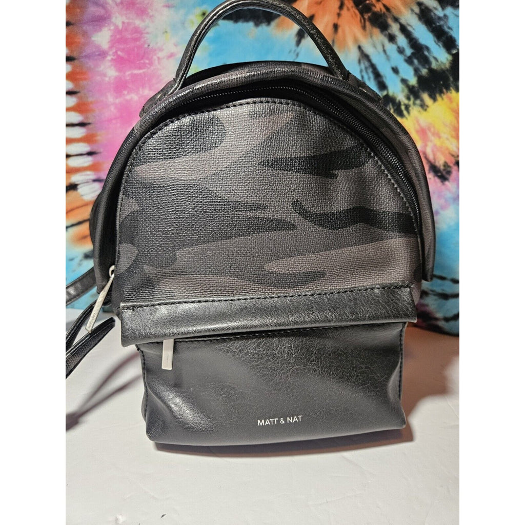 MATT AND NAT Bali Mini Vegan Leather Black Camo Small Backpack