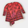 Isaac Mizrahi Red Multi Plaid Fringe Trim Open Front Cardigan Sweater Small