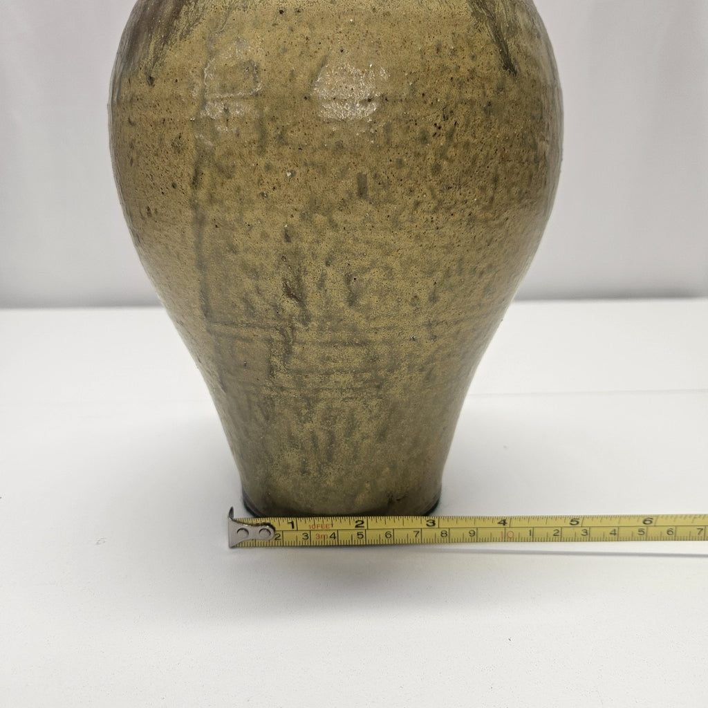 Vintage Studio Pottery Vase Glazed Drip Handmade Earth Tone 11" Tall Heavy