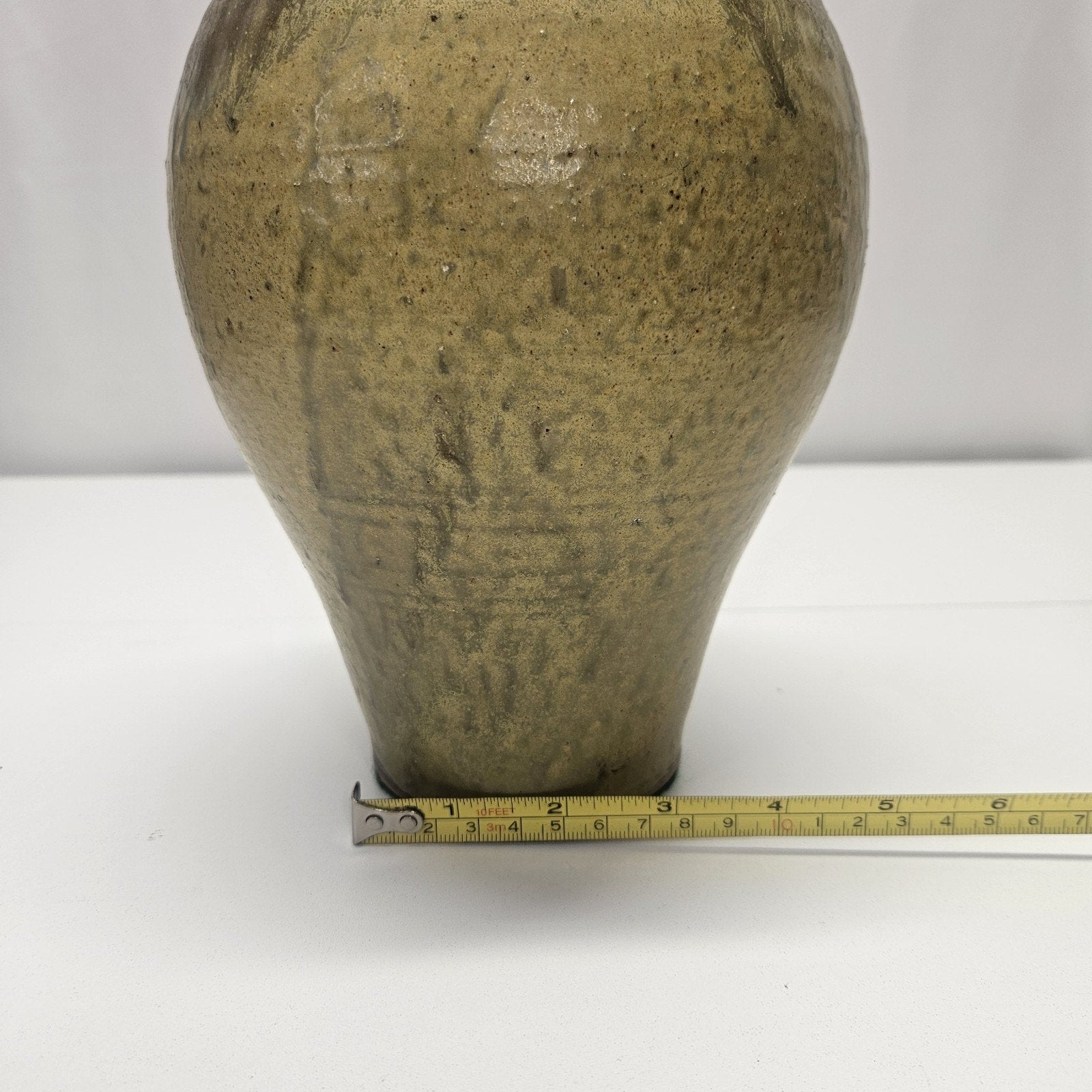 Vintage Studio Pottery Vase Glazed Drip Handmade Earth Tone 11" Tall Heavy