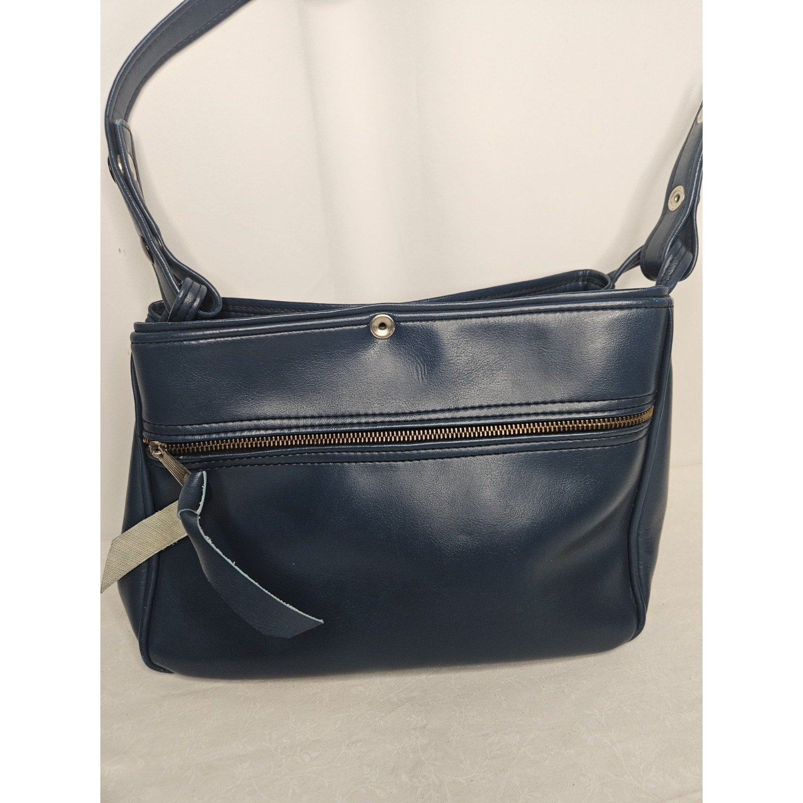 Vintage 70s Handmade Blue Leather Tote Handbag Purse Shoulder Bag Classic