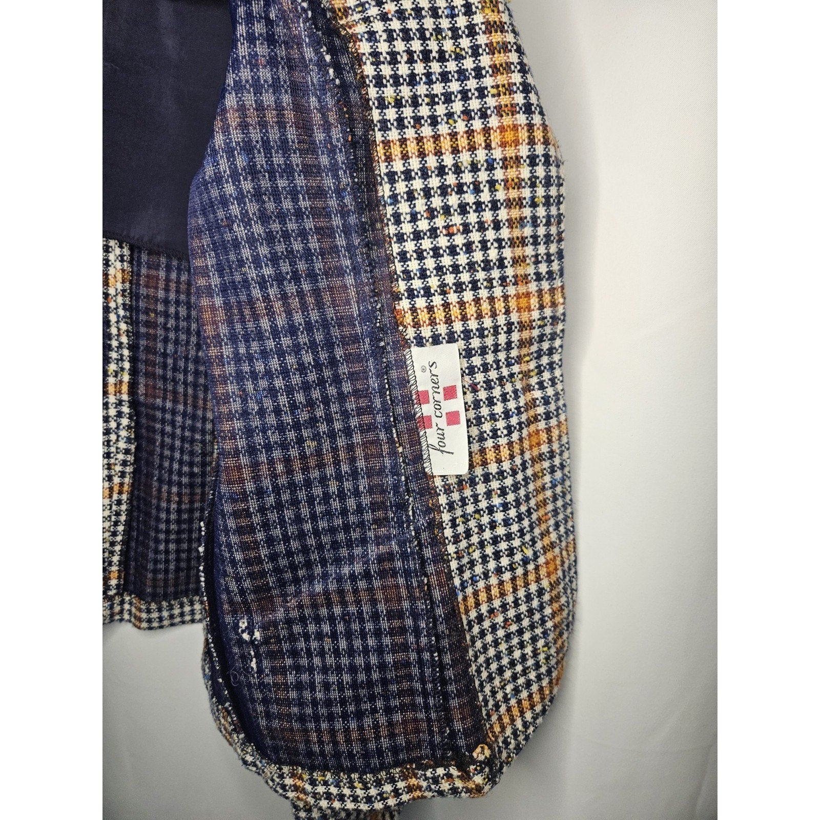 Vintage Women's Plaid Tartan Jacket Blazer Size Small Navy Orange Yellow