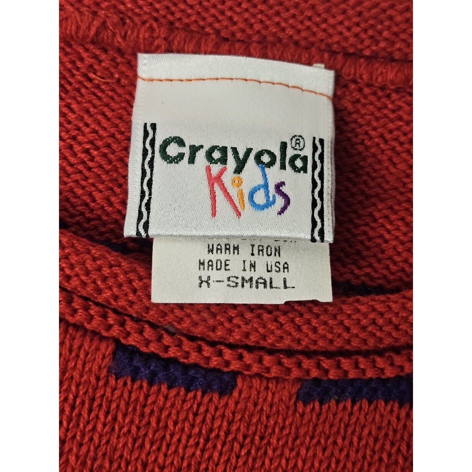 Vintage Crayola Kids Knit Sweater XS 80s Colorful Pullover Sweater US Made