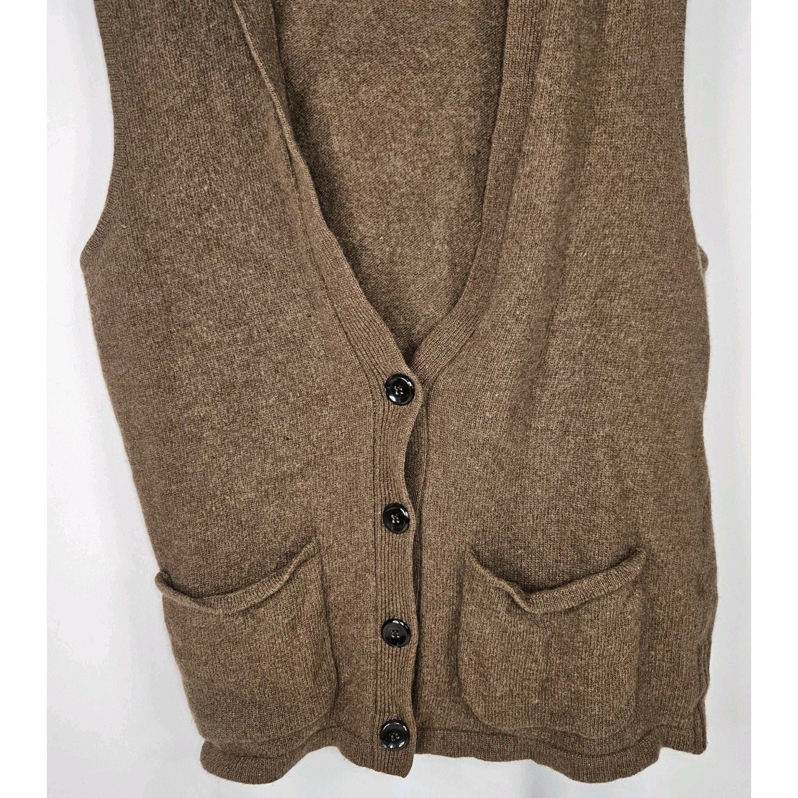 Vtg Womens NineSix 96 New York Brown Hooded Wool Button Up Knit Sweater Vest Med