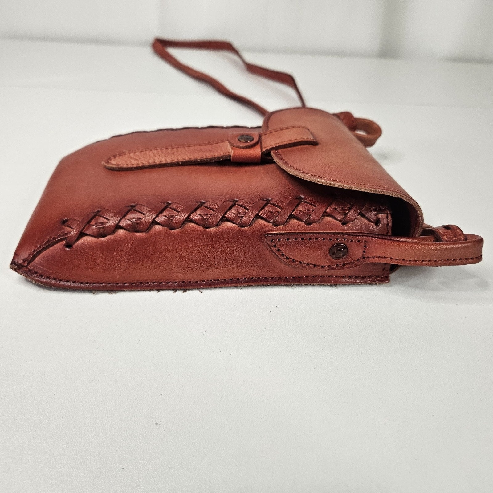 Montana West Genuine Leather Whipstitch Crossbody Micro Bag Red Leather Western