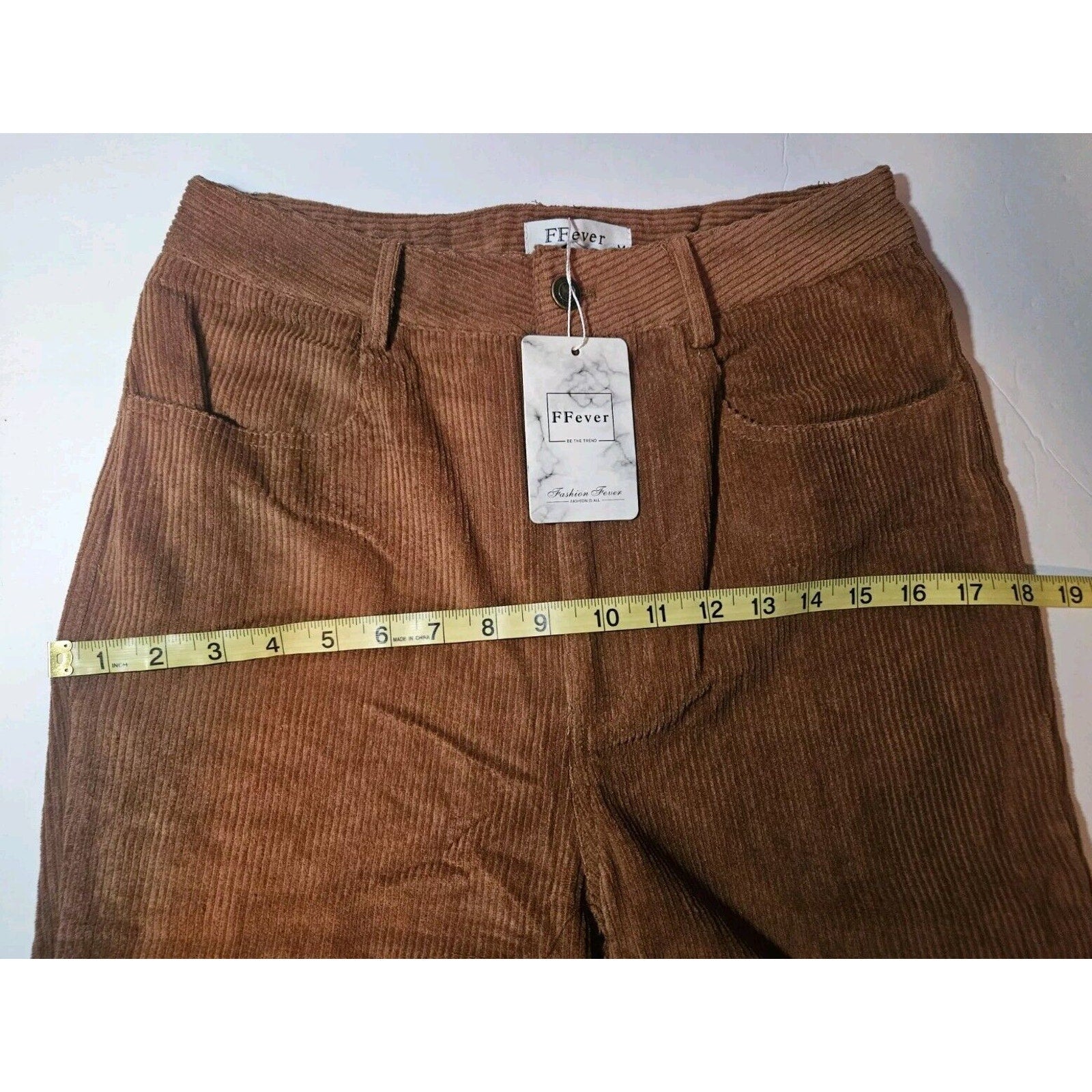 Women's Straight Leg Stretch Corduroy Pants By FFEVER Size Med Medium Camel