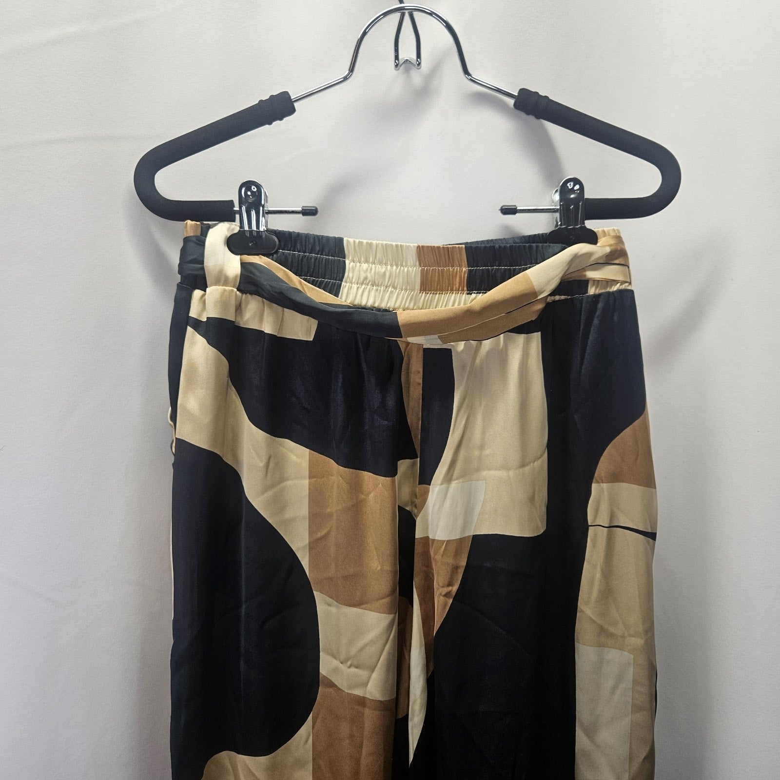 NWT Dress Forum Wide Leg Satin Crop Pants Abstract Print High Rise Size Large