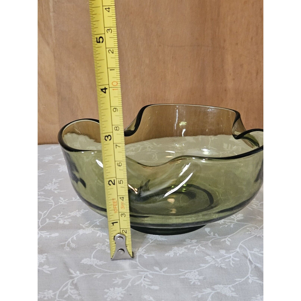 Vintage Anchor Hocking Glass Chip & Dip Bowl Set Green Glass RETRO 9.5" & 5"