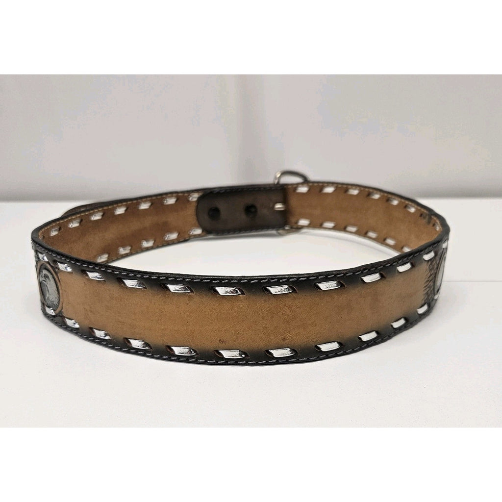 Datoka Full Grain Cowhide Sz 32 Black Leather Belt Painted Embossed Eagles USA