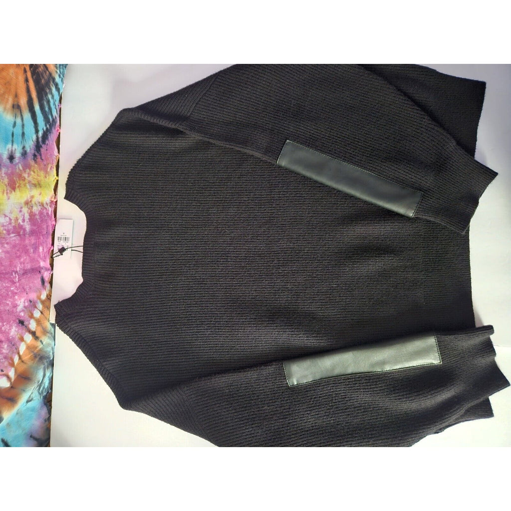 NWT Express Black Sweater With Faux Leather Accents Men's XL Crew Neck Pullover