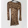 Princess Polly Halo Bias Cut Leopard Print Long Sleeve Mini Dress US 4 Small